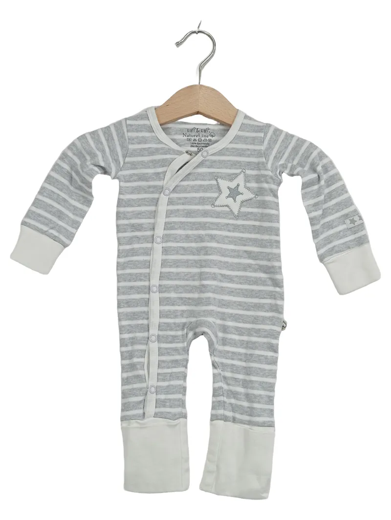 EBi & EBi NatureLine Baby Strampler Einteiler Gr. 50 Grau Gestreift Bio 1