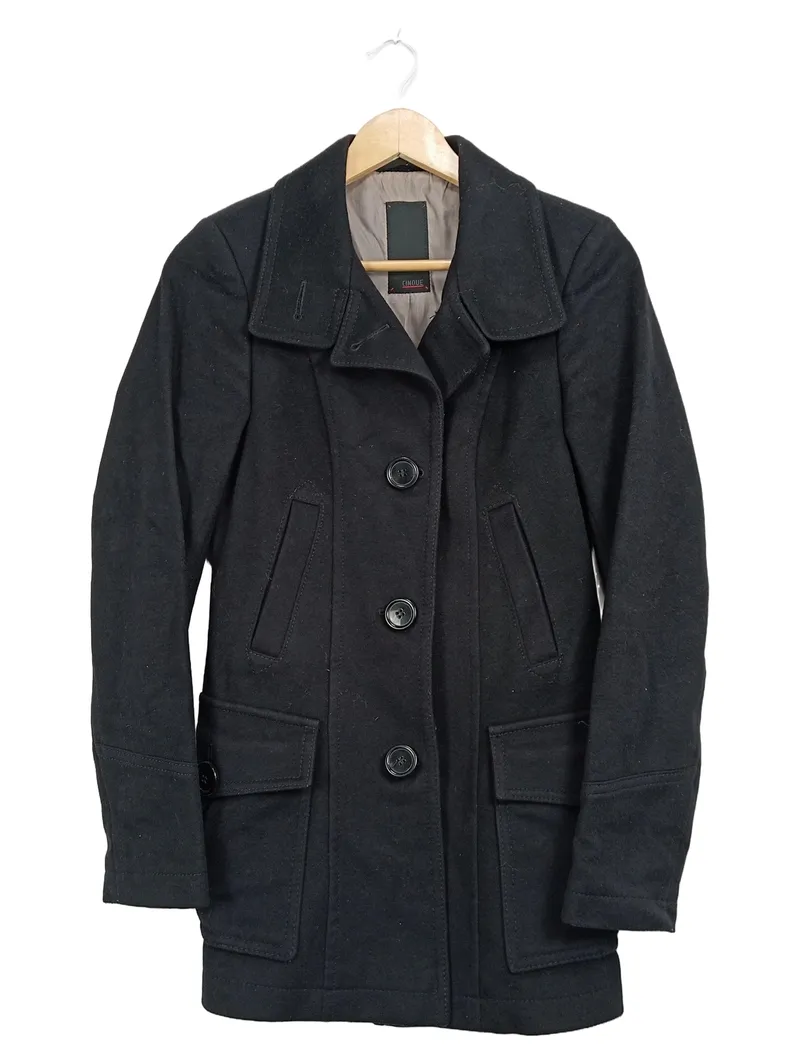CINQUE Damen Wollmantel Kurzmantel Gr. 38 Schwarz Klassisch 1