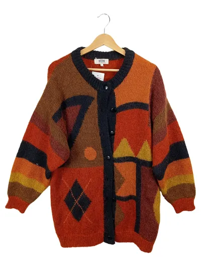Mantoni Strickjacke Damen Gr. L Mohair Retro Geometrisch Mehrfarbig
