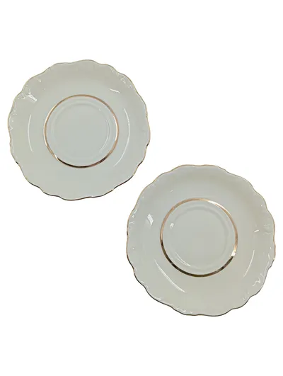 Schumann Arzberg Bavaria Unterteller 2er Set Weiß Gold Rand Porzellan 15cm
