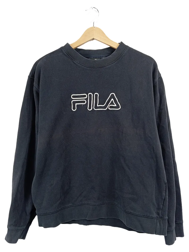 FILA Sweatshirt Herren Gr. L Schwarz Rundhals Logo Stickerei 1