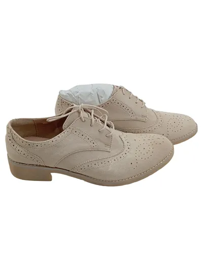 Obsel Damen Schnürschuhe Brogues Beige Wildleder-Optik Größe 37 NEU