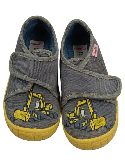 Superfit Hausschuhe Kinder Jungen Gr. 23 Grau Gelb Bagger Klettverschluss
