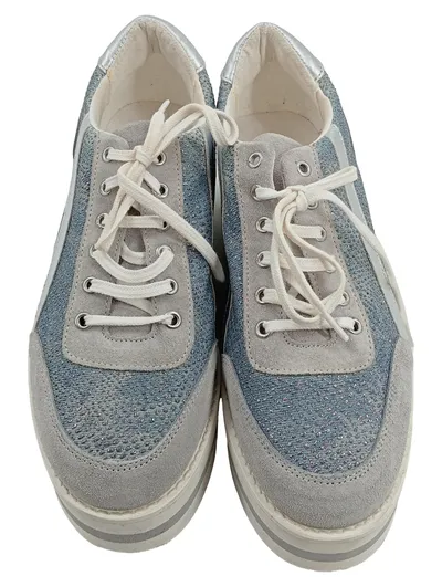 Alba Moda Damen Sneaker Low Glitzer Blau Grau Silber Plateau Gr. 39