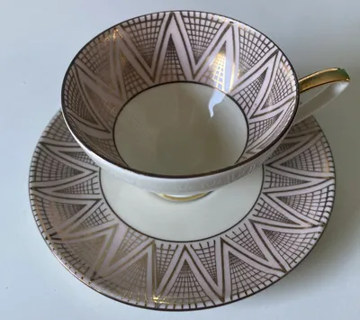 Alka Bavaria Tasse Untertasse Porzellan Gold Geometrisch Vintage 1003 SM