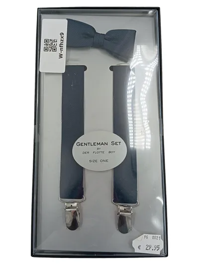 Gentleman Set Fliege Hosenträger Kinder Grau Elegant Size One
