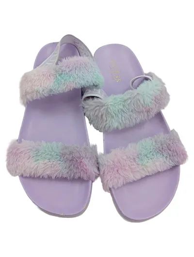 GUESS Damen Pantoletten Fellbesatz Pastell Lila Gr. 43 Slides Sandalen