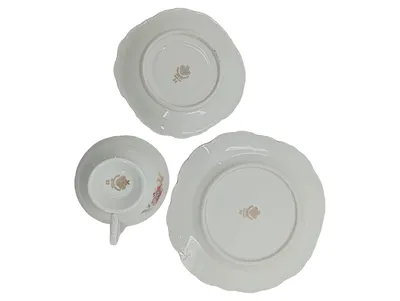 Schwarzer Hammer Sammelgedeck Tasse Untertasse Kuchenteller Blumen Porzellan