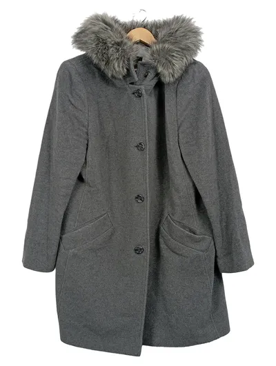 Fuchs Schmitt Damen Wintermantel Gr. 44 Grau Wolle Kaschmir Kunstpelz