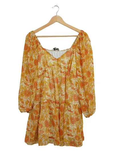 Miss Selfridge Sommerkleid Gr. 34 Blumenmuster Orange Boho Minikleid