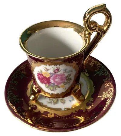 Ohashi China Kaffeetasse Untertasse Porzellan Blumen Gold 1932 Japan