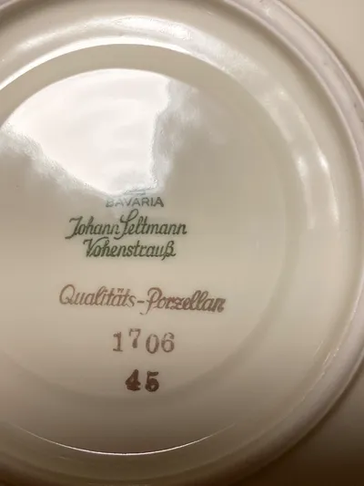 Johann Seltmann Vohenstrauß Tasse Untertasse Porzellan Weiß Gold Blumen Bavaria