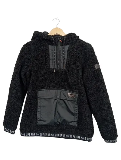 Superdry Damen Fleece Pullover Hoodie Sweatjacke Schwarz Gr. 38, M
