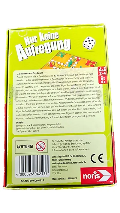 Noris Nur Keine Aufregung Brettspiel Reisespiel 2-4 Spieler ab 4 Jahre