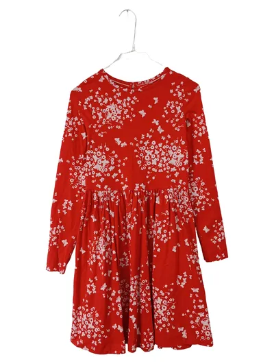 Mini Boden Mädchen Kleid Gr. 152 Rot Blumenmuster Langarm Baumwolle