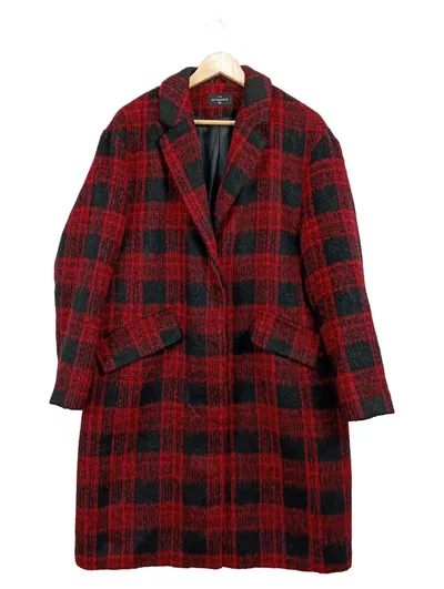 C&A Damen Wollmantel Kariert Rot Schwarz Oversized Gr. 42 XL The Outerwear