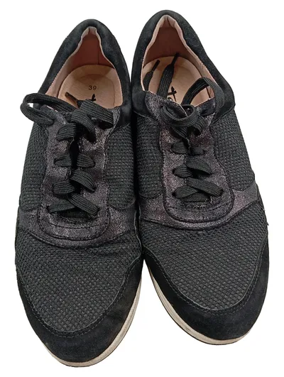 Tamaris Damen Sneaker Low Schwarz Metallic Gr. 39 Textil Schnürschuh