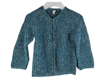 hessnatur Strickjacke Kinder Gr. 98 Petrol Meliert 100% Baumwolle