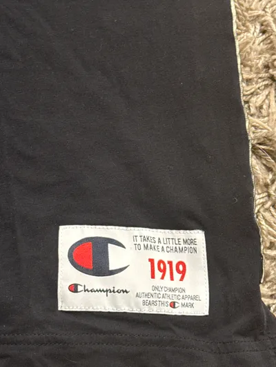 Champion Herren T-Shirt Gr. XL Schwarz Gelb Tape Logo Streetwear