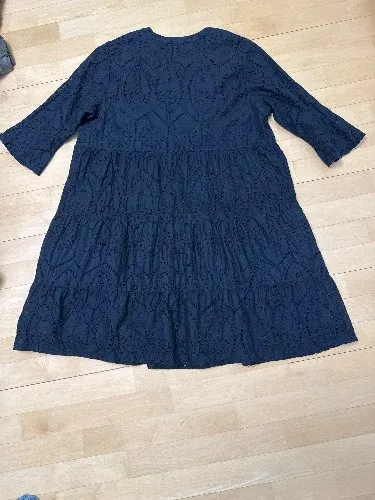 Ulla Popken Tunikakleid Damen Gr. 46 Schwarz Lochstickerei Boho