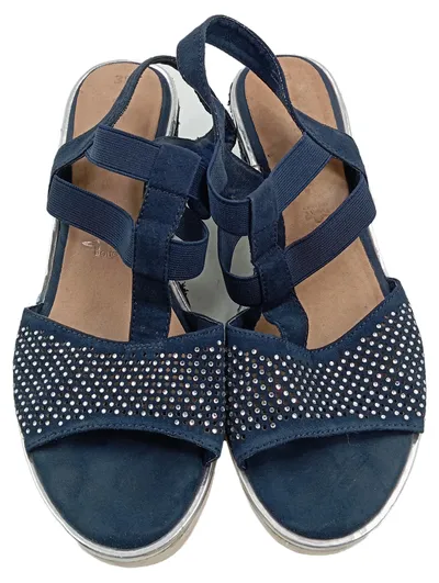 Tamaris Damen Keilsandaletten Wedges Gr. 39 Blau Strassbesatz Slingback