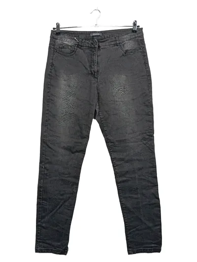 Adagio Damen Jeans Straight Leg Gr. 44 Grau Paisley Muster Stretch