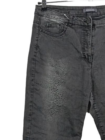 Adagio Damen Jeans Straight Leg Gr. 44 Grau Paisley Muster Stretch