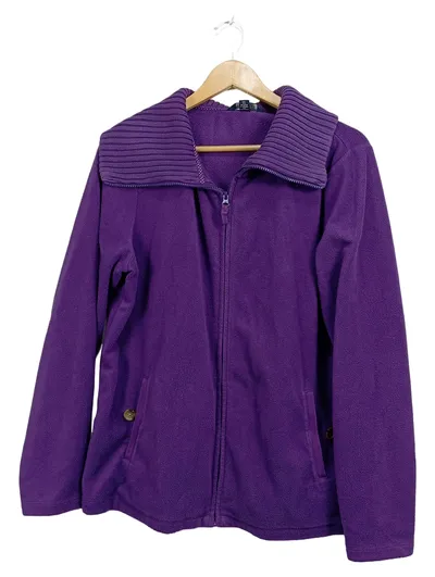 Lands' End Damen Fleecejacke Lila Gr. L Reißverschluss Strickkragen