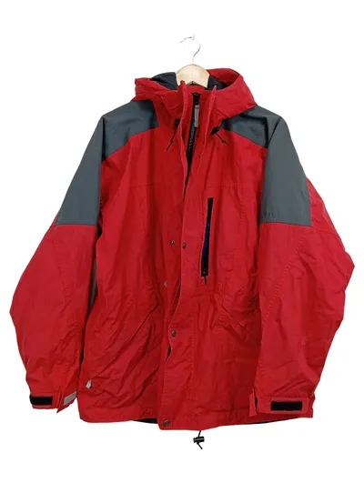 Schöffel Herren Outdoorjacke Gr. M Rot Grau Kapuze Wasserdicht