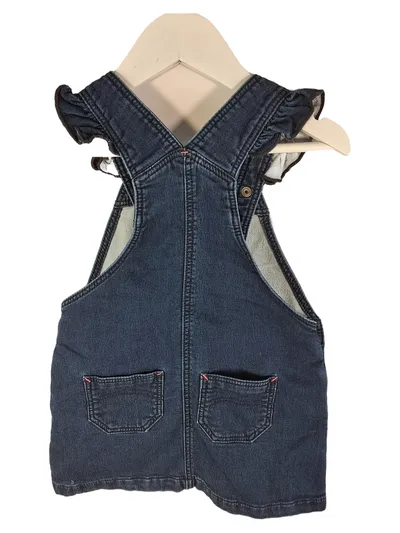 Petit Bateau Latzkleid Jeanskleid Mädchen Gr. 92 Blau Denim Rüschen