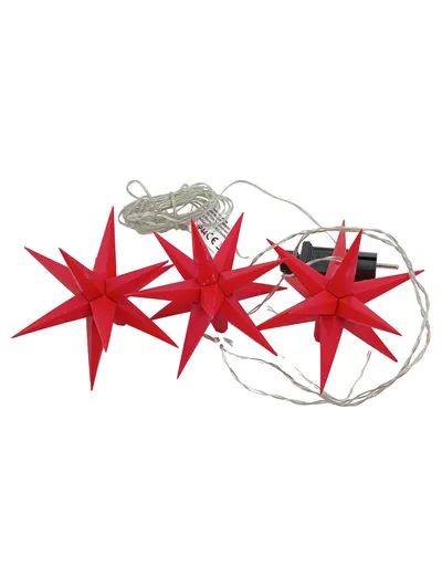 LightZone 3D Stern Lichterkette Rot Weihnachten 3 Sterne warmweiß Timer 5m