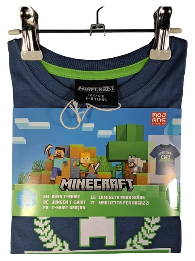 Minecraft T-Shirt Kinder Jungen Blau Baumwolle Gr. 122 Logo Print