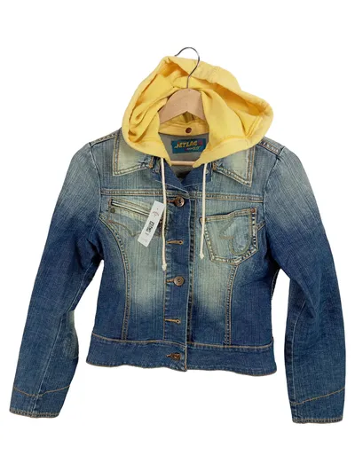 Jet Lag Jeansjacke Damen Gr. S mit gelber Kapuze Vintage Denim