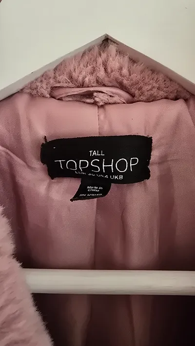Topshop Tall Kunstpelz Jacke Damen Rosa Gr. 36 S Kurzmantel Faux Fur