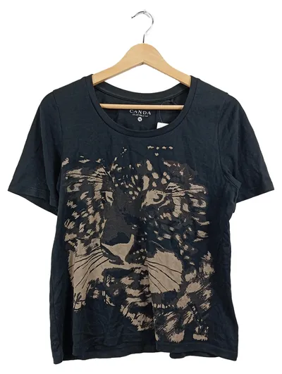Canda C&A Damen T-Shirt Gr. M Schwarz Leoparden Animal-Print