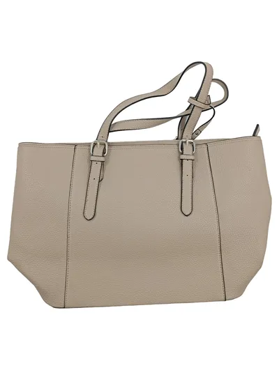 Damen Shopper Handtasche Beige Kunstleder Tote Bag mit Reißverschlussfach