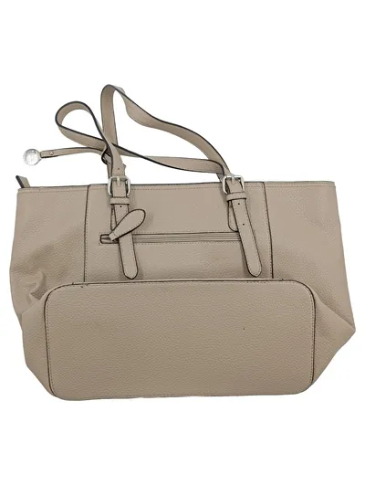 Damen Shopper Handtasche Beige Kunstleder Tote Bag mit Reißverschlussfach