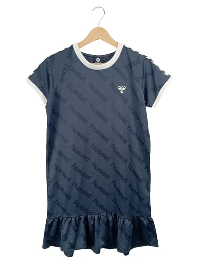 hummel Kleid Mädchen Gr. 164 Blau Sportkleid T-Shirt-Kleid Logo Rüschen
