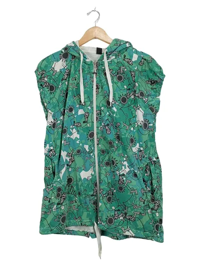 Nikita Damen Kapuzen Pullunder Weste Gr. M Grün Allover Print Streetwear