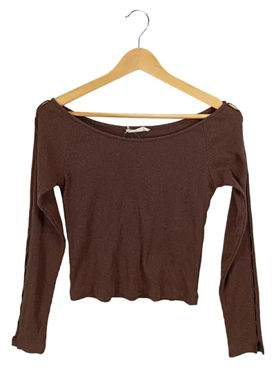 24colours Damen Langarmshirt Gr. 38 M Braun Rippstrick Crop Top