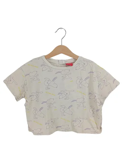 Peanuts Snoopy Crop T-Shirt Kinder Gr. 128 Beige Kurzarm Allover