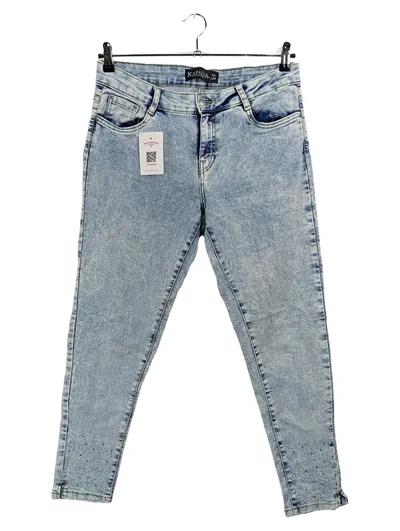 Kapalua Damen Slim Fit Jeans Hose Gr. 42 Hellblau Acid Wash Strasssteine