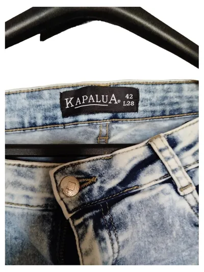 Kapalua Damen Slim Fit Jeans Hose Gr. 42 Hellblau Acid Wash Strasssteine