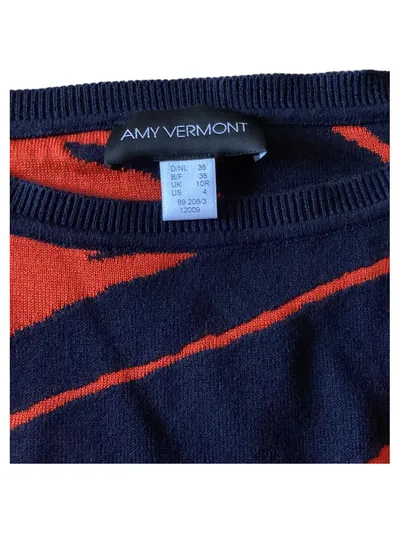 Amy Vermont Damen Pullover Blattmuster Navy Orange Gr. 36 3/4-Arm