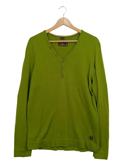 s.Oliver Herren Pullover Henley Langarm Baumwolle Grün Gr. L