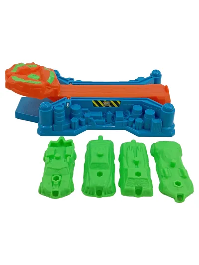 Hot Wheels Monster Trucks Autorennbahn Starter Set mit 4 Fahrzeugen Blau Orange