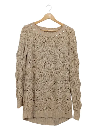 Patrizia Pepe Damen Pullover Strick Lochmuster Perlen Beige Gr. XL