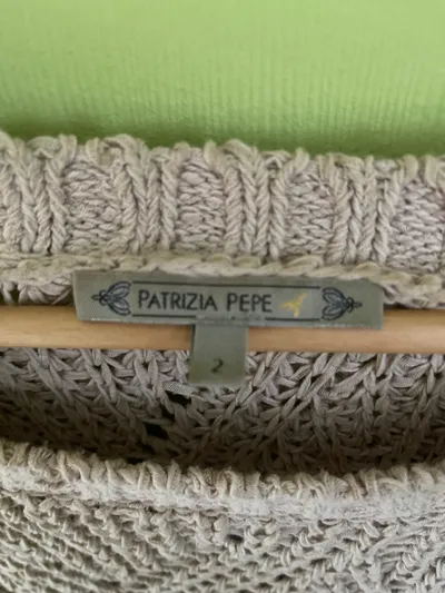 Patrizia Pepe Damen Pullover Strick Lochmuster Perlen Beige Gr. XL