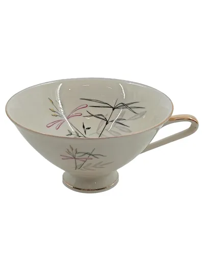 Bareuther Bavaria Teetasse Porzellan Vintage florales Muster Bambus Beige