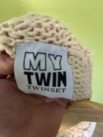TWINSET My Twin Strickjacke Damen Gr. M Beige Lochmuster Rüschen